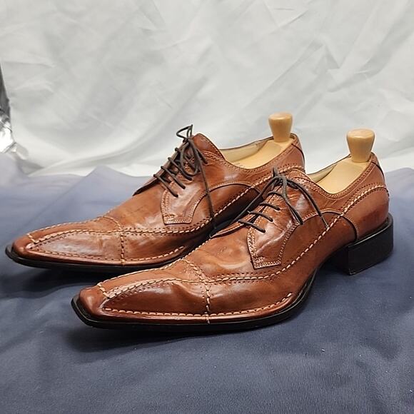 JO GHOST SQUARE TOE DERBY EMBOSSED LEATHER STEAMPUNK LOOK MENS 43 EXQUISITE